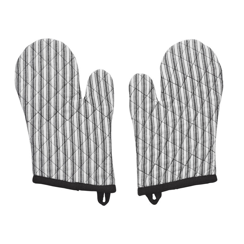 Sawyer Mill Black Striped Cotton Oven Mitt Set