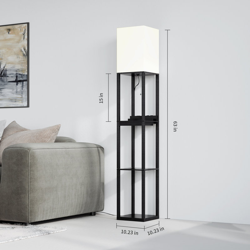 Latitude Run 63" Column Floor Lamp with Outlet and Drawer, Black, RGB Bulb