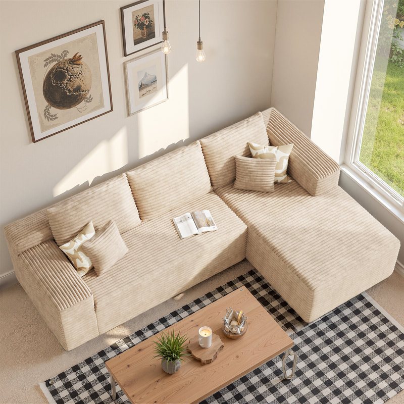 Canapé modulaire en L Barry en velours côtelé Barry, Velours côtelé beige, Orienté à droite