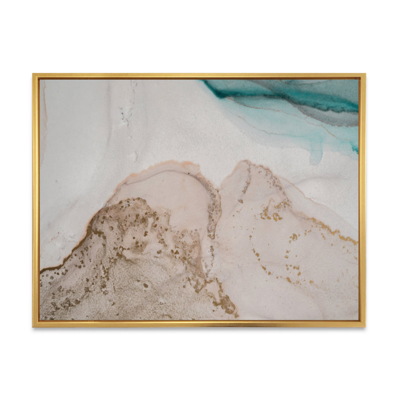 Reproduction d'art sur toile de luxe avec turquoise marbré, H 8 po x l 12 po x P 1 po, Cadre flottant doré