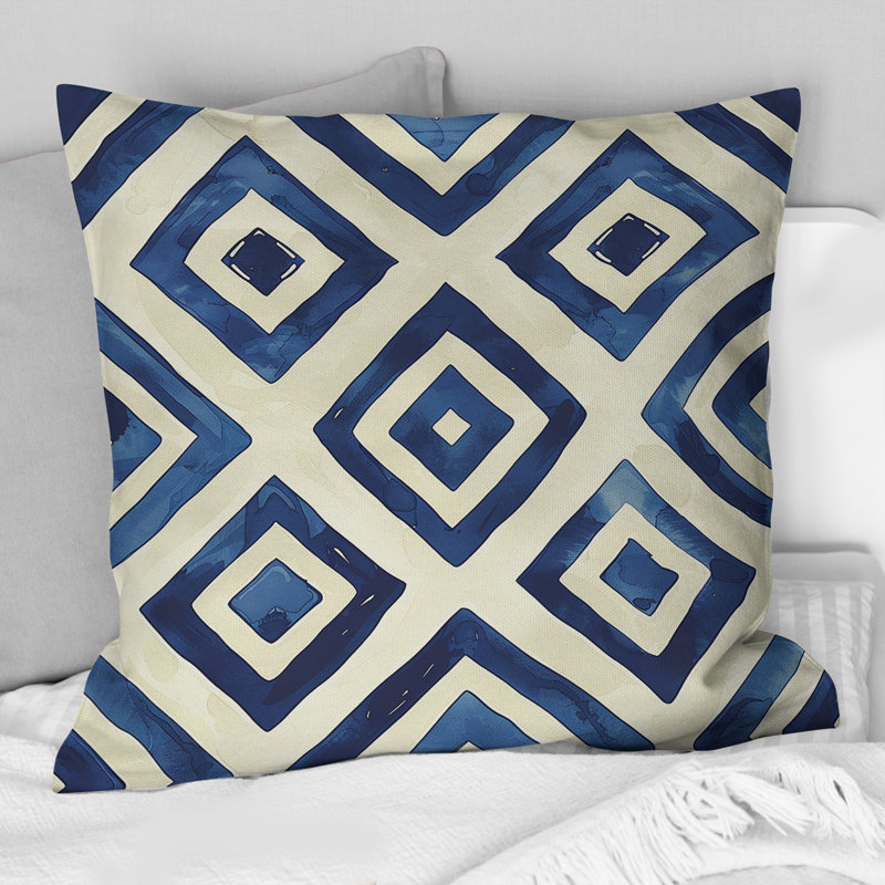 Coussin transitionnel bleu et blanc Royal Geo Tile II - transitionnel, H 16 po x l 16 po