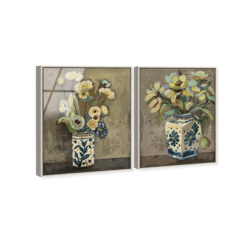 Flowers In Vases Set Set by Oliver Gal, 37"H x 46"W, Silver Floater Frame
