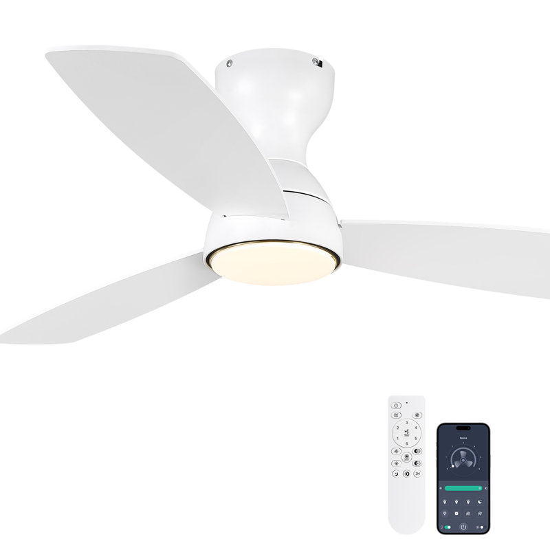 Ventilateur de plafond à profil bas de 42 po à 3 pales avec ensemble d'éclairage et télécommande, Blanc, Blanc, 42"