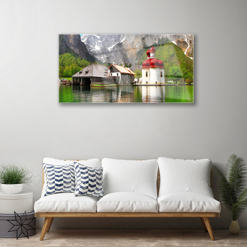 Landscape Mountain Tree Home - No Frame Print on Glass