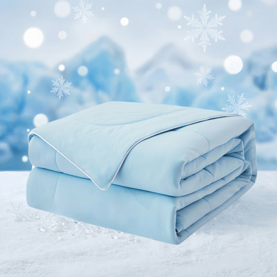 Édredon en lin de luxe Luxe, lit double / grand lit, couverture froide respirante douce pour les dormeurs chauds, literie toutes saisons pour se garder au frais pour les sueurs nocturnes, courtepointe de lit légère pour l'été 90 x 90 pouces, bleu bru