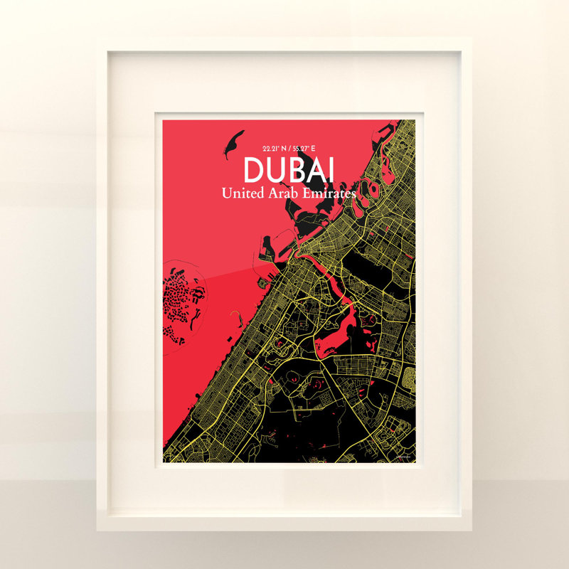 Dubai City Map In Contrast - No Frame Print, 20cm H x 16cm W x 0.05cm D