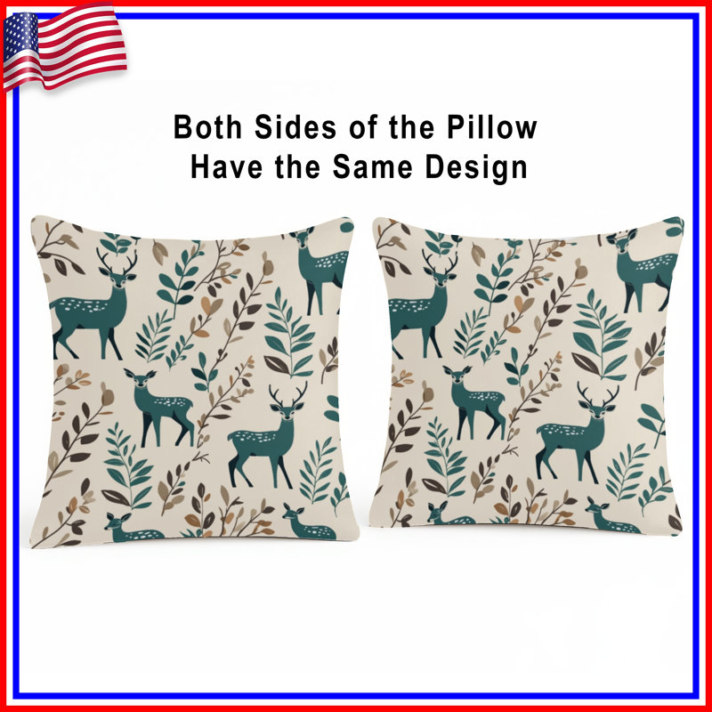 Coussins décoratifs à motif de cerf et de feuilles, 20 po x 20 po