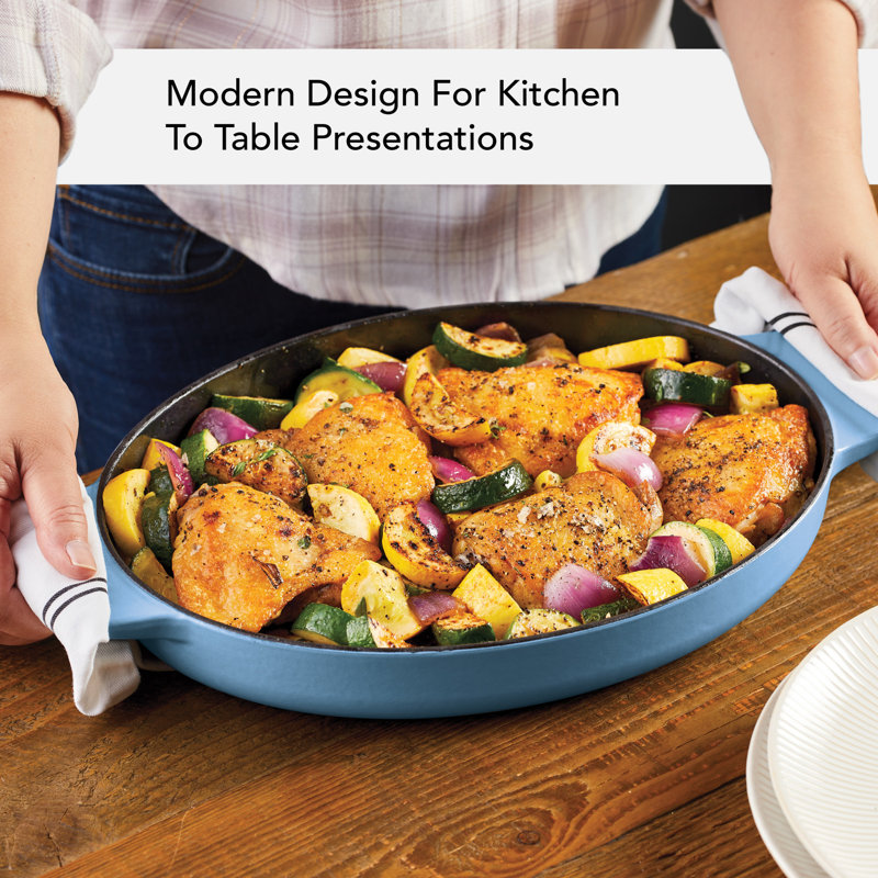 KitchenAid Cast Iron Oval Au Gratin Roasting Pan Suitable - 2.5 Quart, Blue