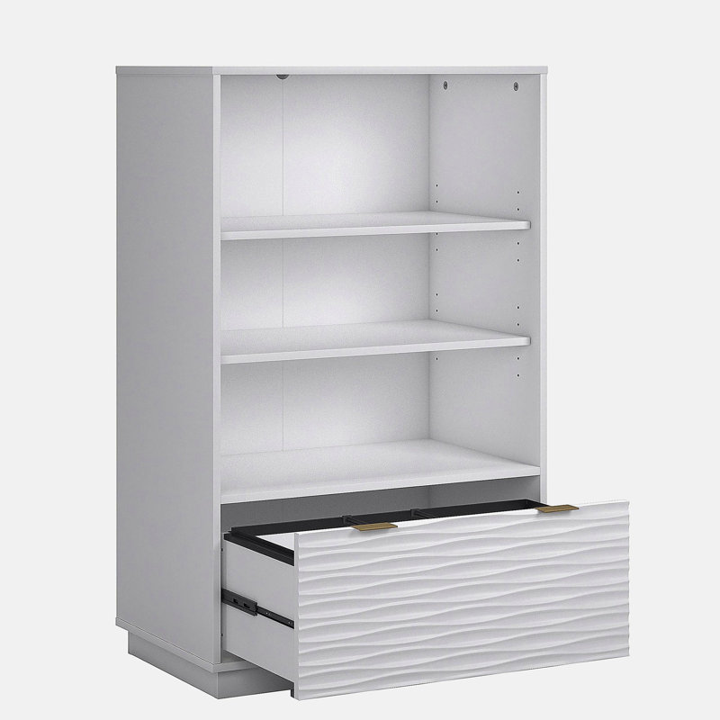 Coastal Bookcase With Lower Drawer, White finish