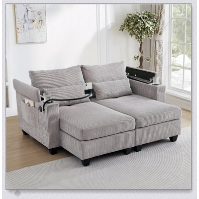 Canapé-lit convertible pour méridienne avec ports USB, porte-gobelets, porte-téléphone et grand espace de rangement pour le salon et la chambre à coucher