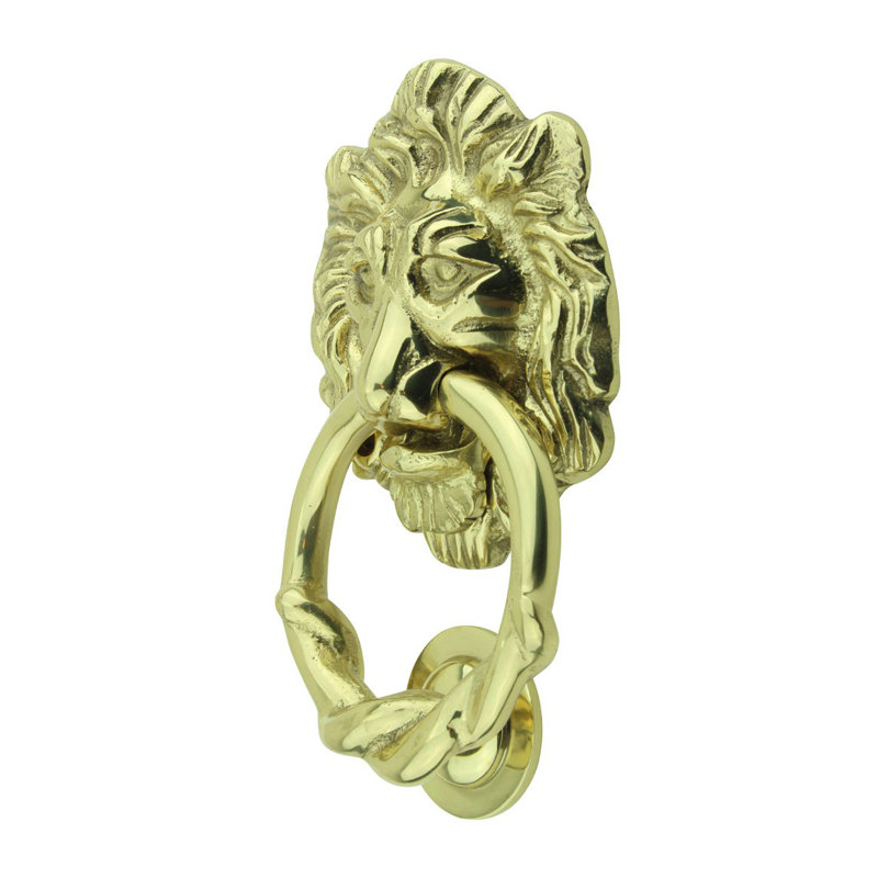 Solid Brass Lion Head Door Knocker with Lacquered Finish