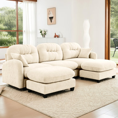 Canapé modulaire modulaire avec chenille, savoir-faire artisanal, conception ergonomique, mousse haute densité, 2 coussins décoratifs, convient à différentes zones à 3 places, beige mobile exquis, ensemble de ressorts, flexible