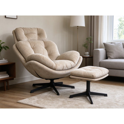 Velvet Lounge Chair With Footstool