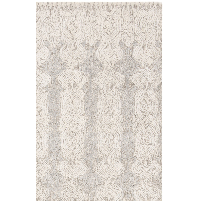 Samaniego Hand Tufted Viscose/Wool Oriental Rug in Grey/Ivory, Rectangle 3' x 5'