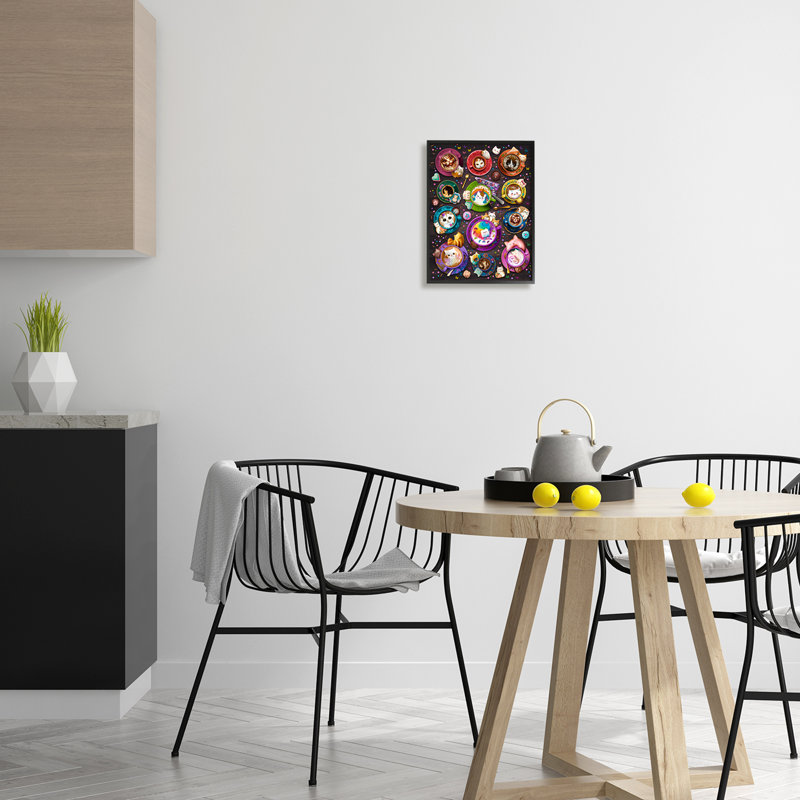 Chat lattes et café - impression en bois, H 14 po x l 11 po x P 1,5 po, Giclée encadrée noir minuit