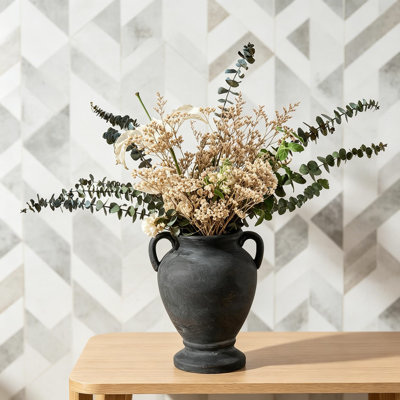 Handcrafted Ceramic Farmhouse Vase With Handles, Rustic Terracotta Flower Vase For Home Decor, Vintage Weathered Finish For Living Room, Shelf, Table, And Mantel