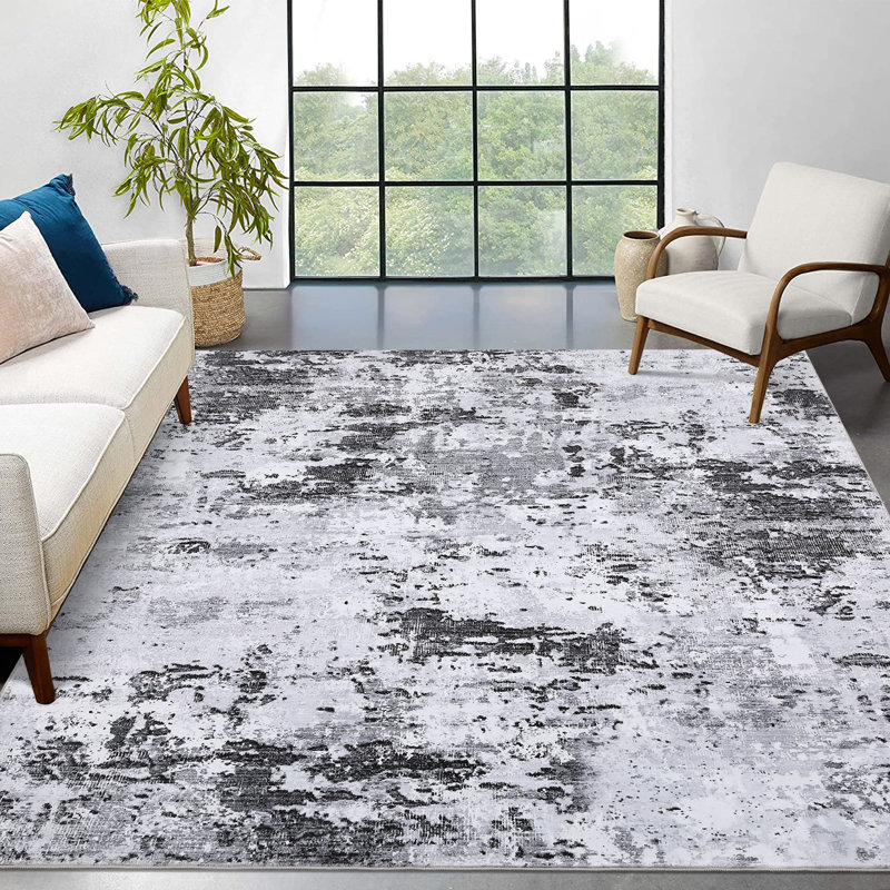 Washable Area Rug Modern Abstract Carpet with Non-Slip Backing, Stain-Resistant Low Pile Floor Rug, Easy Cleaning Foldable Indoor Mats for Bedroom, Living Room, Office