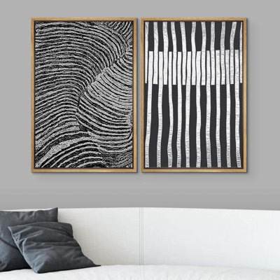 Linear Geometry " Black White Geometric Landscape " 2 Piece Art Graphic Art Set