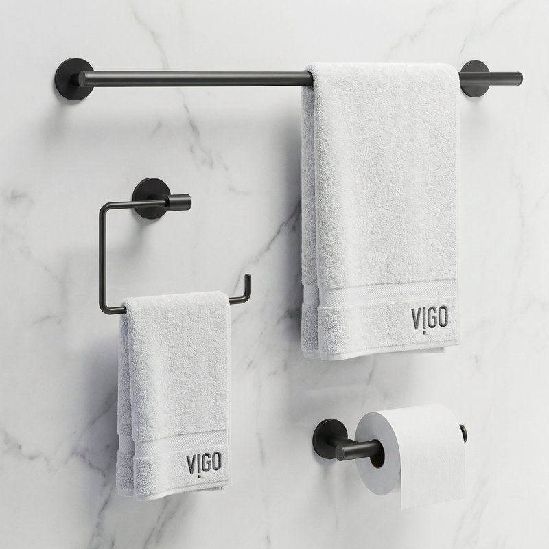 VIGO Elan 3-Piece Matte Black Bathroom Hardware Set with 24-in Towel Bar, Toilet Paper Holder and Hand Towel Holder
