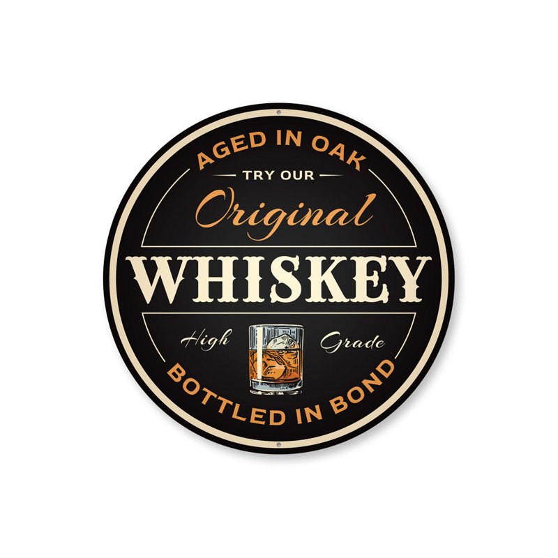 Enseigne originale de bar à whisky, H 18 po x l 18 po x P 0,06 po