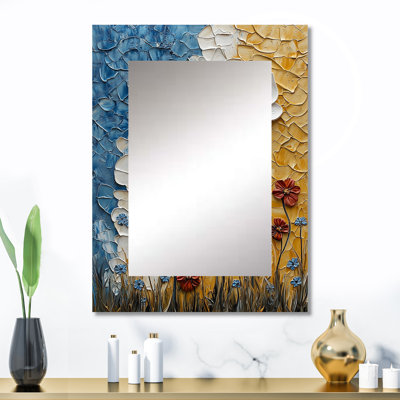 Or mosaïque florale Fiesta mexicaine - miroir mural décoratif carreaux Boho, miroir traditionnel, impression d'art en métal