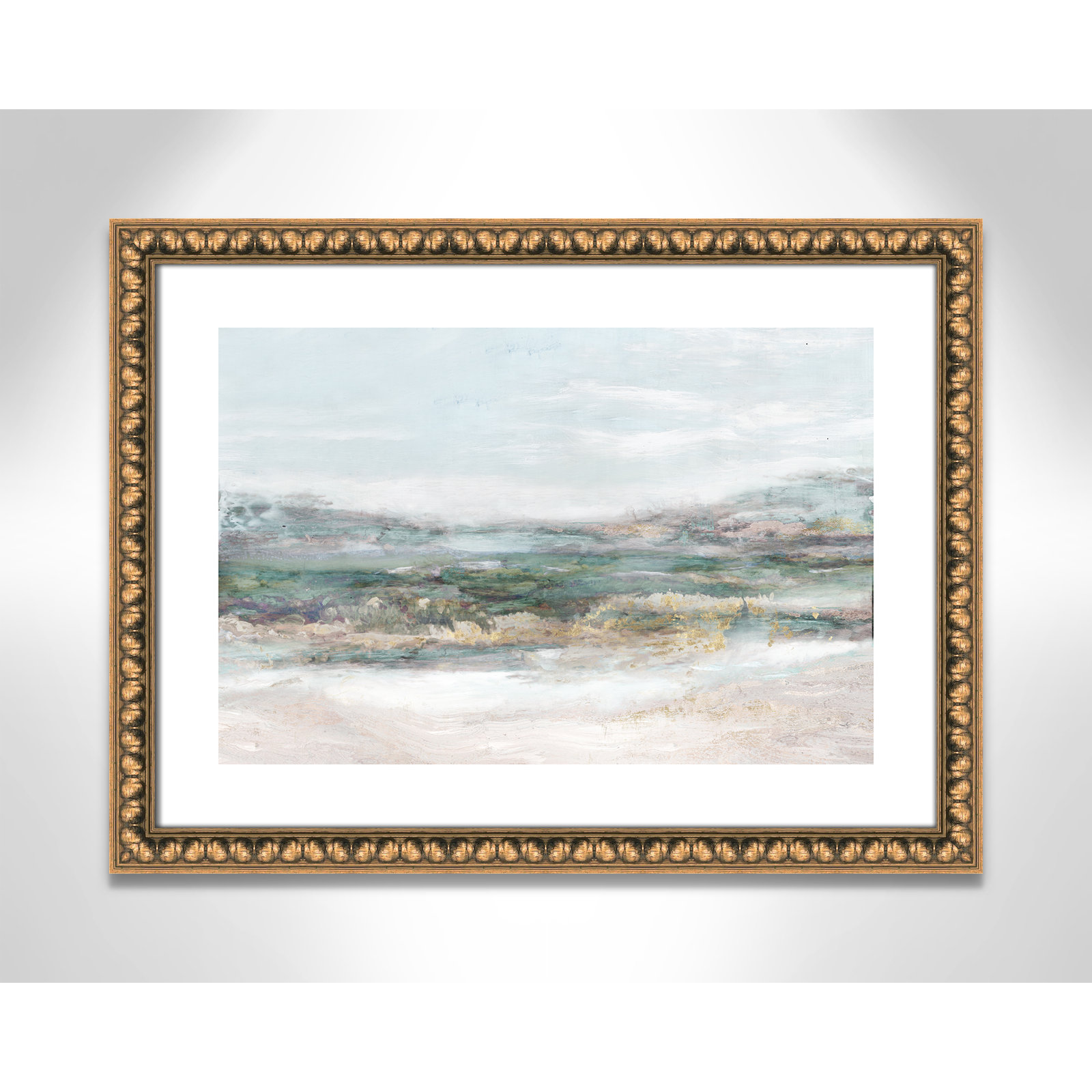 Dazzling by Matina Theodosiou - Painting Print on Canvas, White, Gold Bead Framed Paper, 17" H x 23" W x 1.125" D