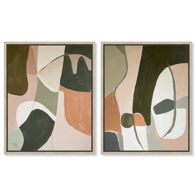 Ensemble de décoration murale Diptych Elements, reproduction d'art sur toile encadrée par Art Remedy, cadre blond, 30 x 36