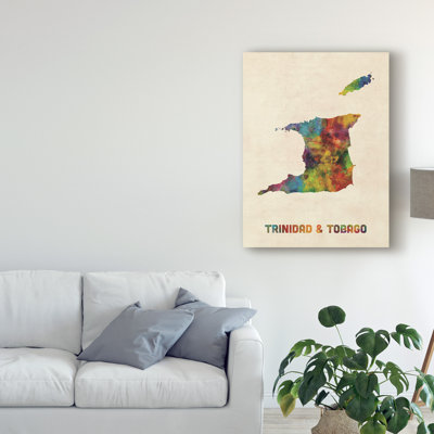 Trinidad And Tobago Watercolor Map by Michael Tompsett - Graphic Art on Canvas