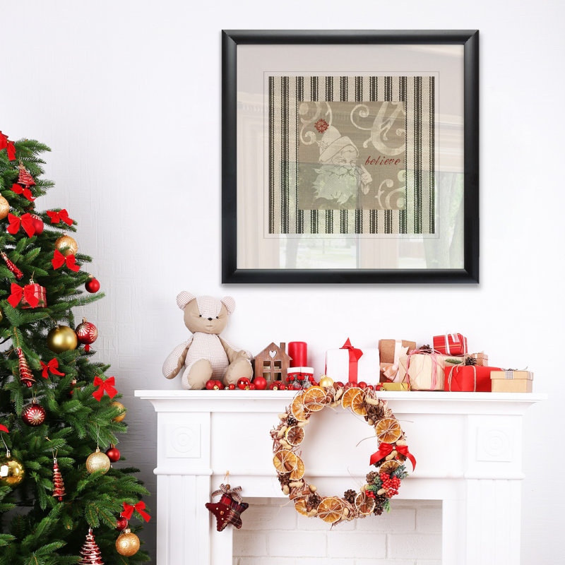 «Burlap Santa», impression, H 30,5 po x l 30,5 po x P 1,5 po, Blanc / aubergine / banane / brun clair / rouge br