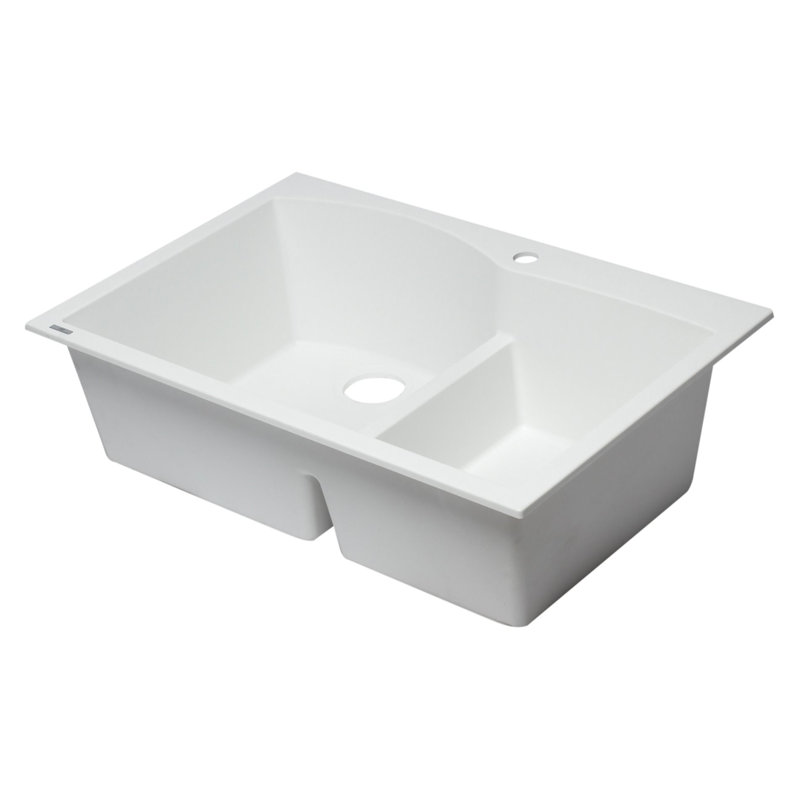 33'' L Double Bowl Granite Kitchen Sink, White