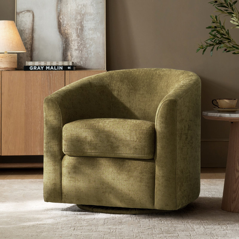 Amiir Swivel Barrel Chair Built-in Pocket Spring, Moss Polyester