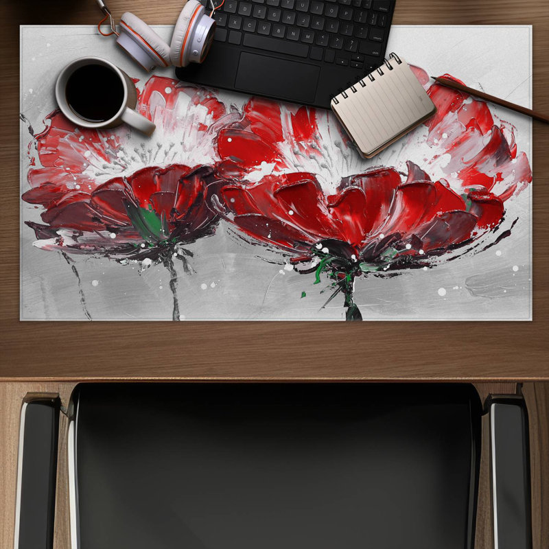 Two wild flowers on gray background - 14.00"x24.25" Desk mat