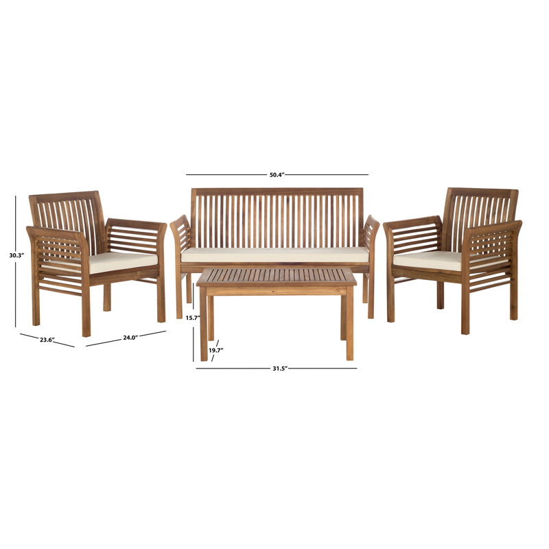 Ensemble de conversation avec canapé et coussins 4 pièces Mokane, Structure en bois naturel / coussin beige