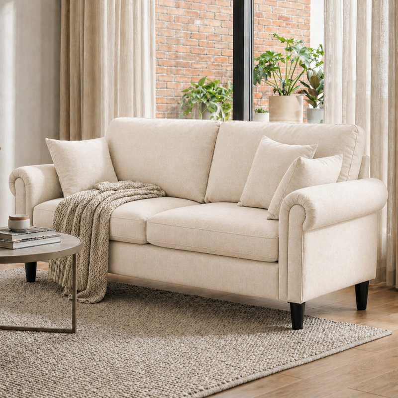 Canapé rembourré, H 34,6 po x l 54 po x P 30,3 po, Beige
