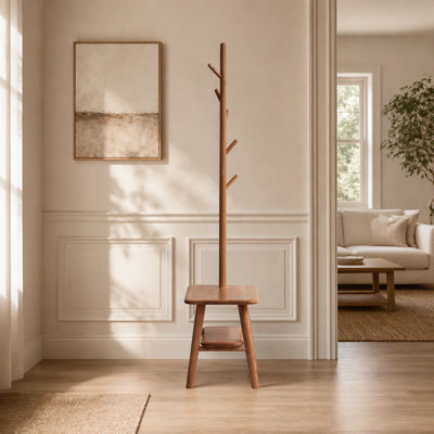 Tabouret à chaussures en bois massif naturel avec porte-chaussures, banc de rangement moderne du milieu du siècle pour entrée et salon