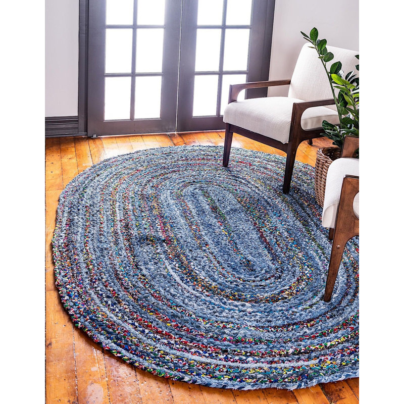 Tapis saphir tressé à la main Munford, Oval 8 pi x 10 pi