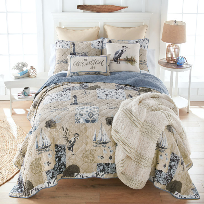Ensemble de courtepointe en coton 3 pièces Donna Sharp Seascape, Courtepointe pour très grand lit et 2 taies déco