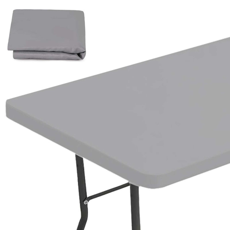 Rectangle Table Cloth Cover Waterproof Polyester Elastic Fitted Tablecloth for 6 Foot Tables, Black