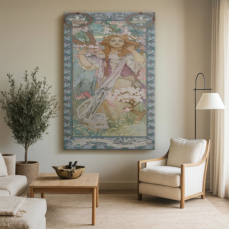«Maude Adams as Joan of Arc», toile tendue par Alphonse Mucha, 32 x 48