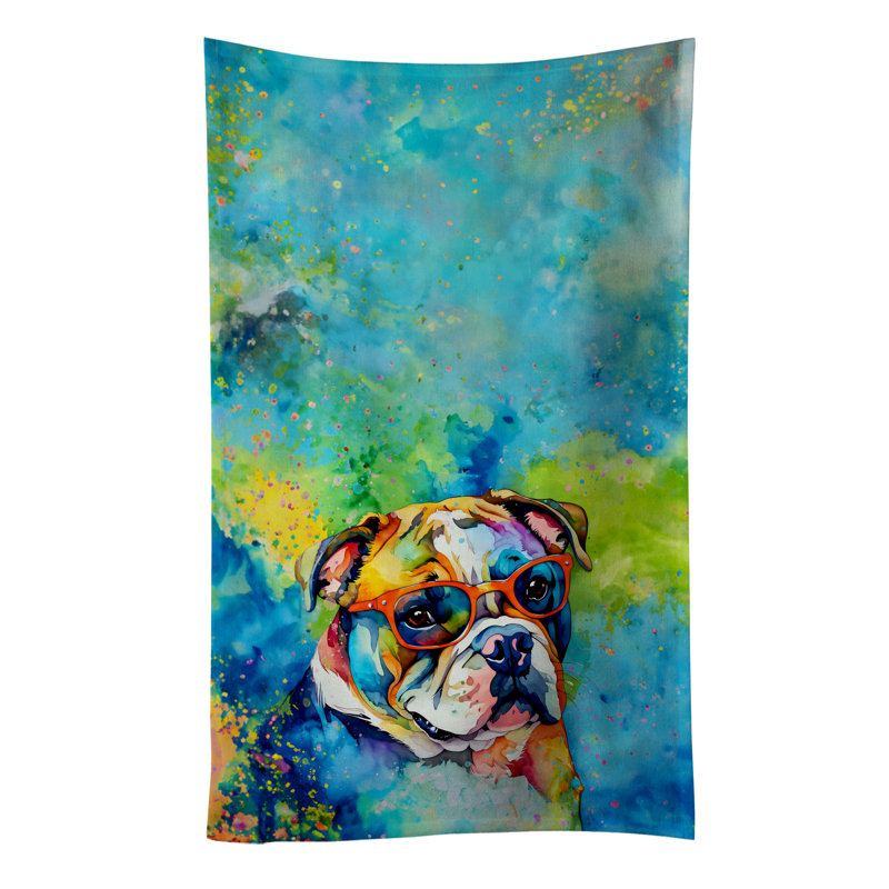English Bulldog Hippie Dawg Kitchen Towel