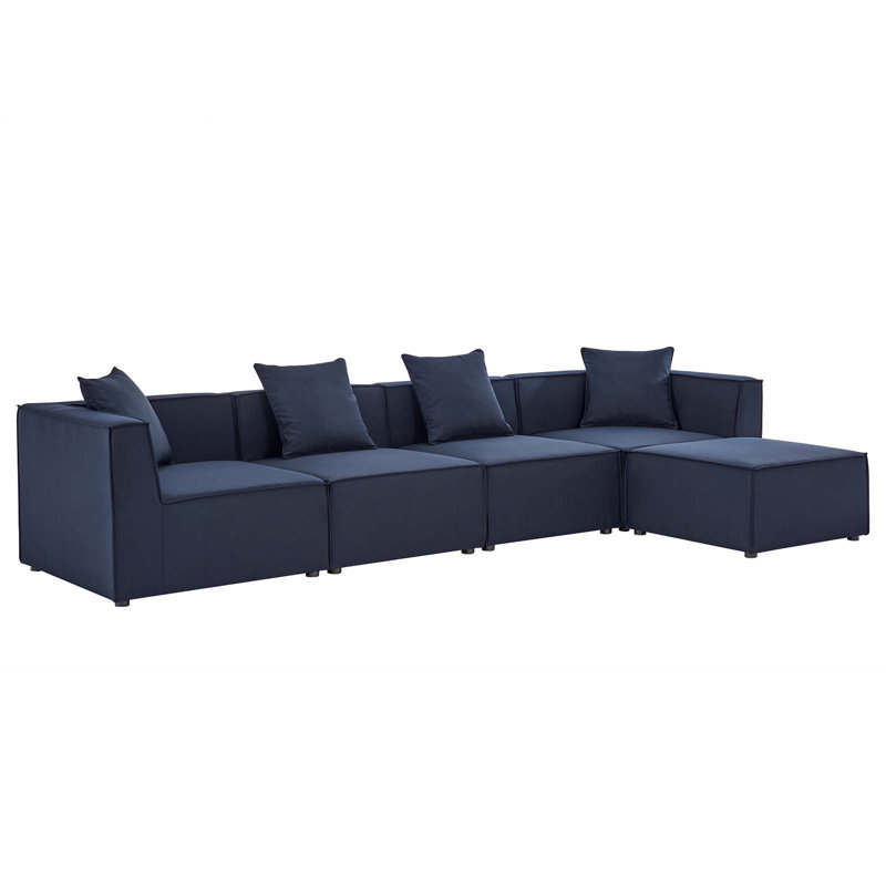 Modway Saybrook Outdoor Patio Upholstered 5-Piece Sectional Sofa, Navy