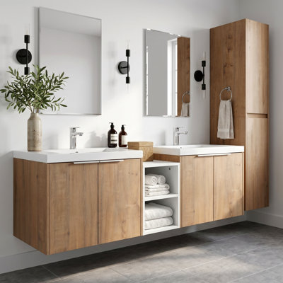 Fairmont  60" Contemporary Floating Vanity With Resin Sink And Double Door Cabinet