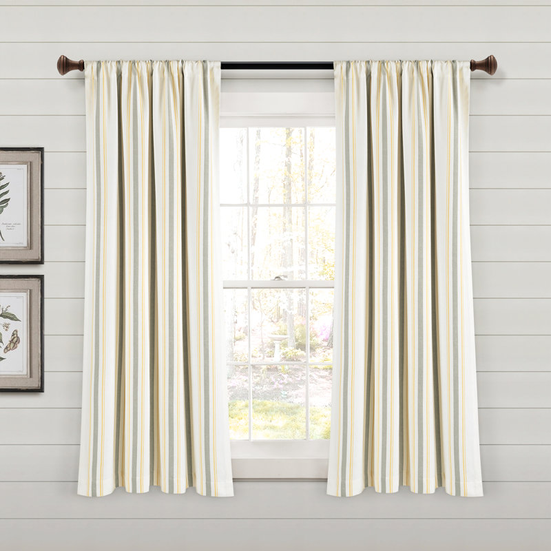 Cotton Blend Semi Sheer Curtain Pair, Yellow, 42" W x 63" L