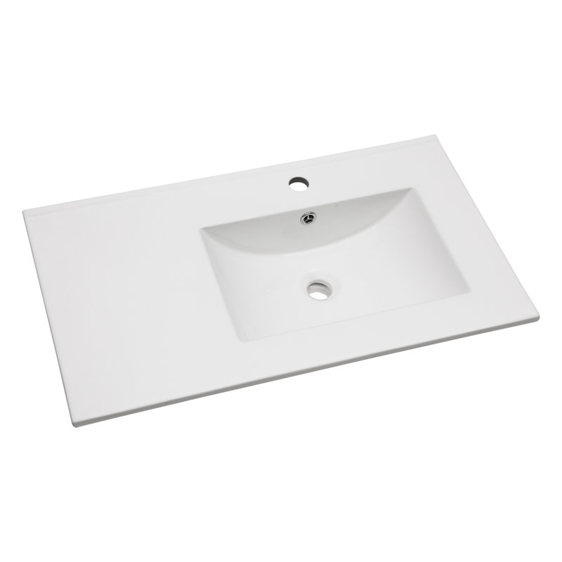 32"x18" Vanity Top Ceramic Bathroom Sink  Porcelain Rectangle Single Basin Sink with Single Faucet Hole and Overflow Hole