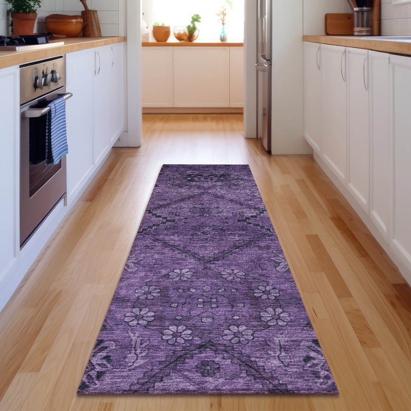 Premium Machine Washable Prisco Eggplant Rug, Runner 2'3" x 7'6"