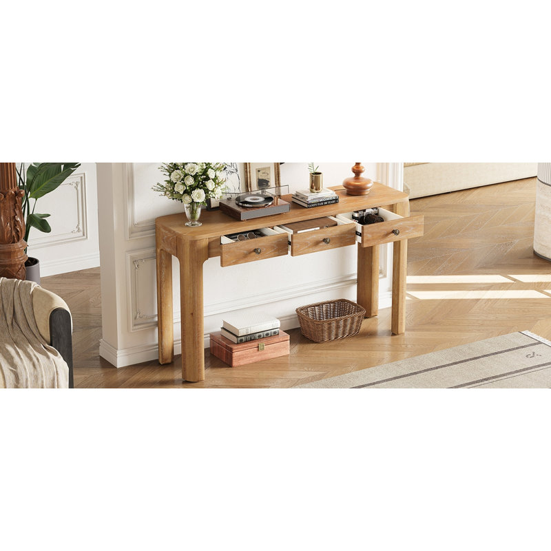 Console rustique avec coins arrondis et tiroirs dissimulés, Naturel