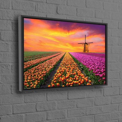 Sunrise and Tulip Landscape, impression sur toile de coton, idéale pour la maison de campagne