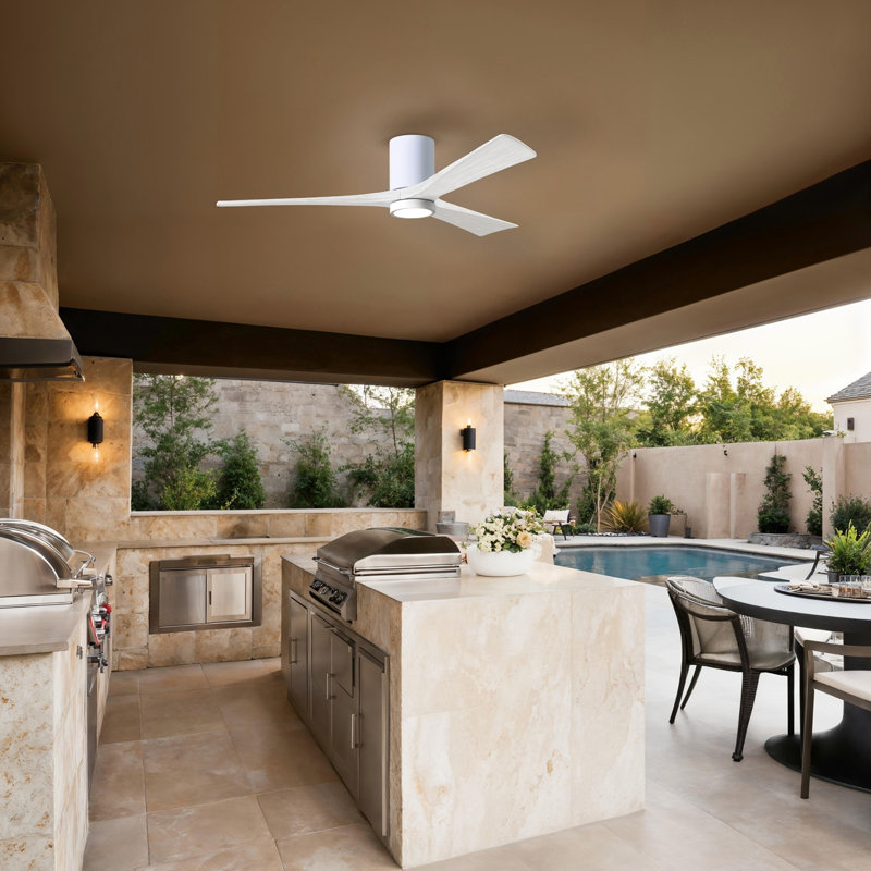Olivier à 3 pales DEL standard avec ventilateur de plafond et ensemble d'éclairage inclus, Blanc brillant, Blanc mat, 60"