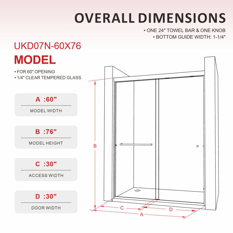UKD07N Countess 66 to 72 in. x 76 in. H Semi-Frameless Double Sliding Shower Door in Satin Brass with 1/4 in. (6.35mm) Clear Glass