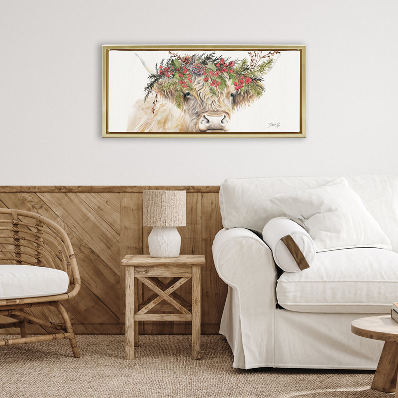 Bétail avec cadre flottant baies de saison, design par Marla Rae, H 14 po x l 31 po, Cadre flottant métallique doré